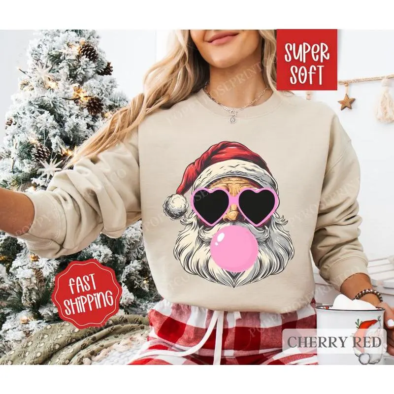 Santa Christmas Sweatshirt, Merry Christmas Sweater, Women's Holiday Crewneck retro christmas Santa Christmas Sweatshirt, Merry Christmas Sweater, Women's Holiday Crewneck retro christmas
