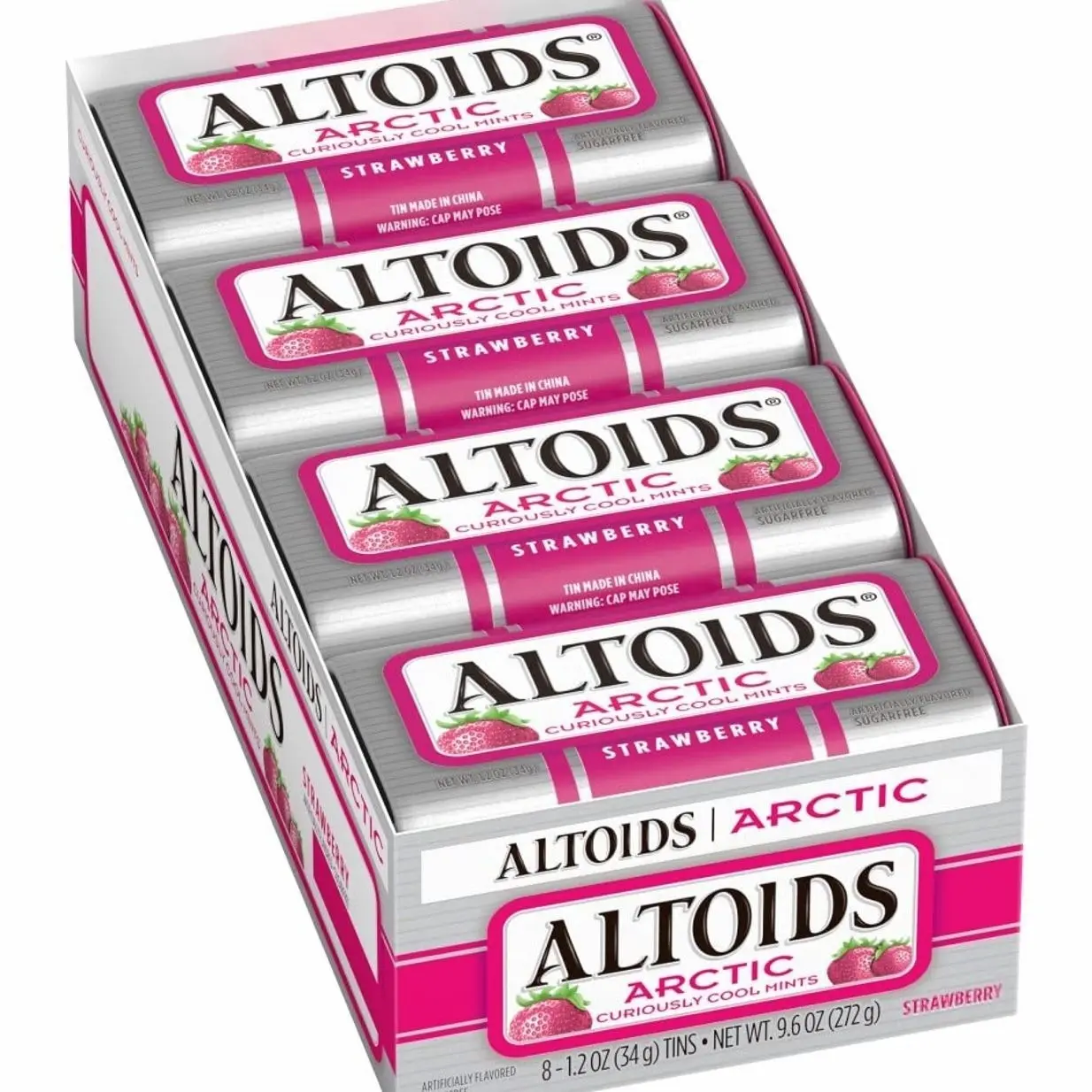 ALTOIDS Arctic Strawberry Breath Mints Hard Candy Bulk, 1.2 oz Tin (Pack of 8)