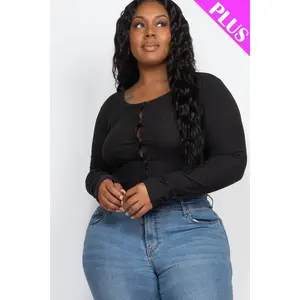Plus Size Button Up Cropped Top
