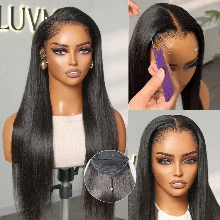 LUVME Lagos Hairline Silky Straight Glueless Wig 13x4 Frontal Pre-Cut HD Lace Natural Black Flexi-Fit Invisi Drawstring Cap