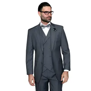 LunarLuxe Collection: Charcoal 3-Piece Suit with Double-Breasted Vest and Pleated Pants - Classic Fit