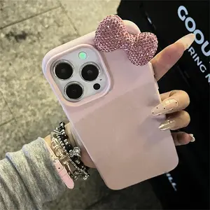 Luxury Rhinestone Bow Litchi Pattern Leather Phone Case Cover For iPhone 11 12 13 14 15 16Pro Max X XS XR  Shockproof Soft Case