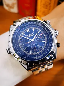 1pc Fashion Sports Automatic Mechanical Luminous Analog Watch for Men Multifunctional Small Dials Luminous Hands Stainless Steel Strap Business Casual Mens Watches Gifts With Box Business Automatic Wristwatch