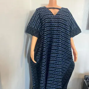 Ankara Bubu Women's Casual Maxi Dress with V Neck, Short Sleeves, and Plain Pattern