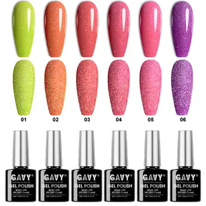 GAVY 6-Pack Broken Diamond Gel Nail Polish Set (SZ01-SZ06) - Luminous Shimmer, Low Odor, UV LED Soak Off, Long Lasting High Gloss, Wipe-Friendly, All Lengths Manicure, Lime Green Orange Pink Purple, Nail Art Cosmetic Gift Kit, TikTokshopspringglowup, Nail