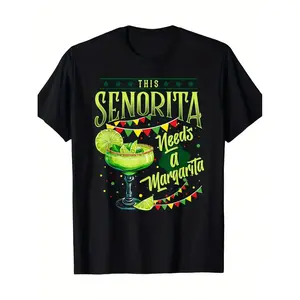 100% Cotton Summer T Shirts Funny Cinco De Mayo Margarita Design Black Cotton T-Shirt For Men And Women T-Shirt For Men and Women