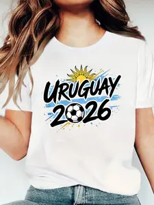 Casual Loose Fit Shoulder Drop Tee, Fun Meme Graphic, South American Uruguay Support, Streetwear Style, Cool Trendy Shoulder Design