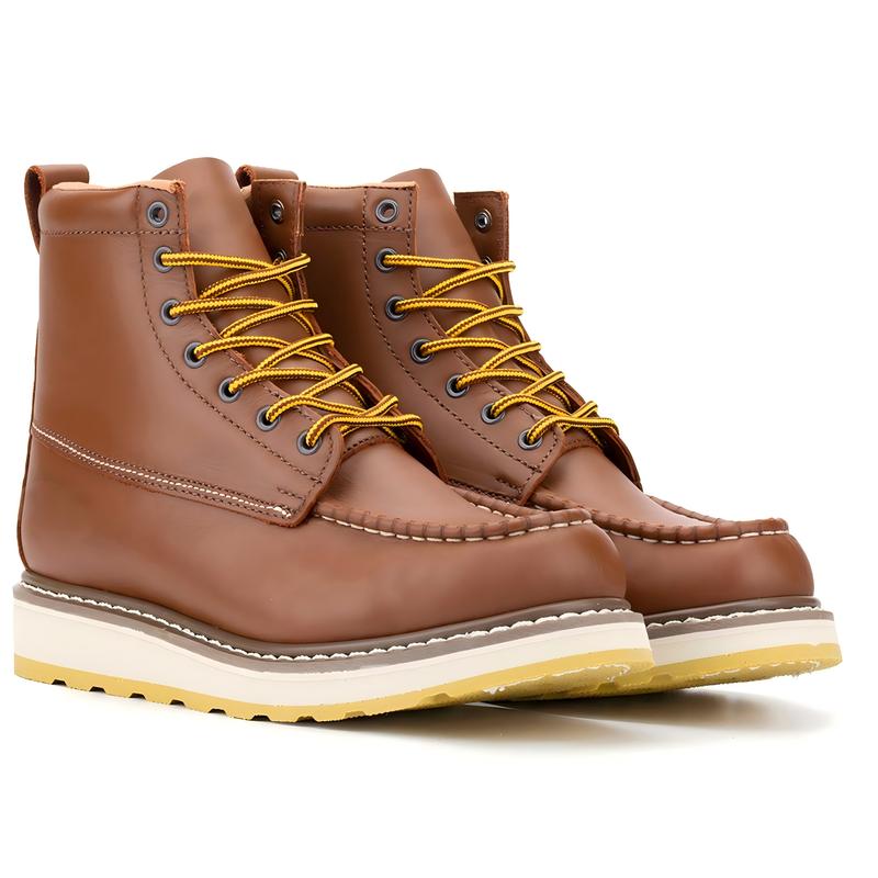 DIE HARD Boots Men's 6" Soft Steel Moc Toe EH Leather Water Resistant Non-slip Work Boots 84994 Brown