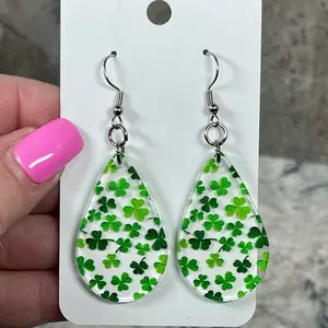 Clear acrylic shamrock earrings