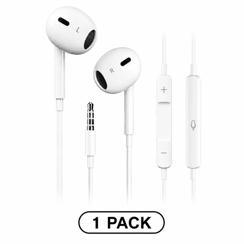 MFi Certified Wired In-Ear Audio Earbuds, 3.5mm Plug Portable Electronic Headphones with Built-in Microphone & Volume Control, Manufacturer Warranty, Compatible with iPhone, iPad, iPod, PC, MP3/4, Android - White
