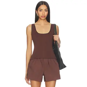EAVES Cydnee Knit Tank in Brown With Black