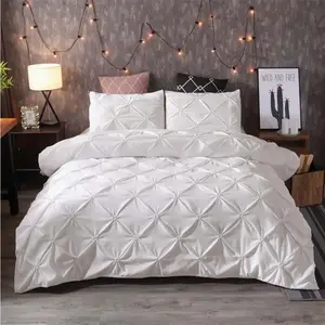 Pure White Pinch Pleat/Pintuck Luxury Duvet Cover Set & 2 Pillows No Inserts, Quilted Plissé Taffeta Bedding, Comfortable Soft Bubble Duvet Cover, Modern High-End Style Bedroom Decor, Gift Choice