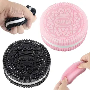 2 Packs Sticky Cookie Squishies Fidget Toys Adults, Squeeze Toys Sensory Toys for Kids with Autism, Stress Balls for Adults Fidgets Birthday Gifts Party Favors for Kids(Pink Black)