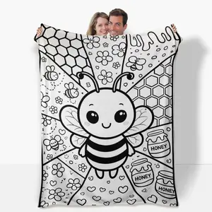 Color-Fillable Flannel Blanket Bee Pattern Creative Art Project – Parent-Child Craft, Interactive & Collaborative, Gift For Adults And Children,Mother's Day Gift, Book Lovers' Gift