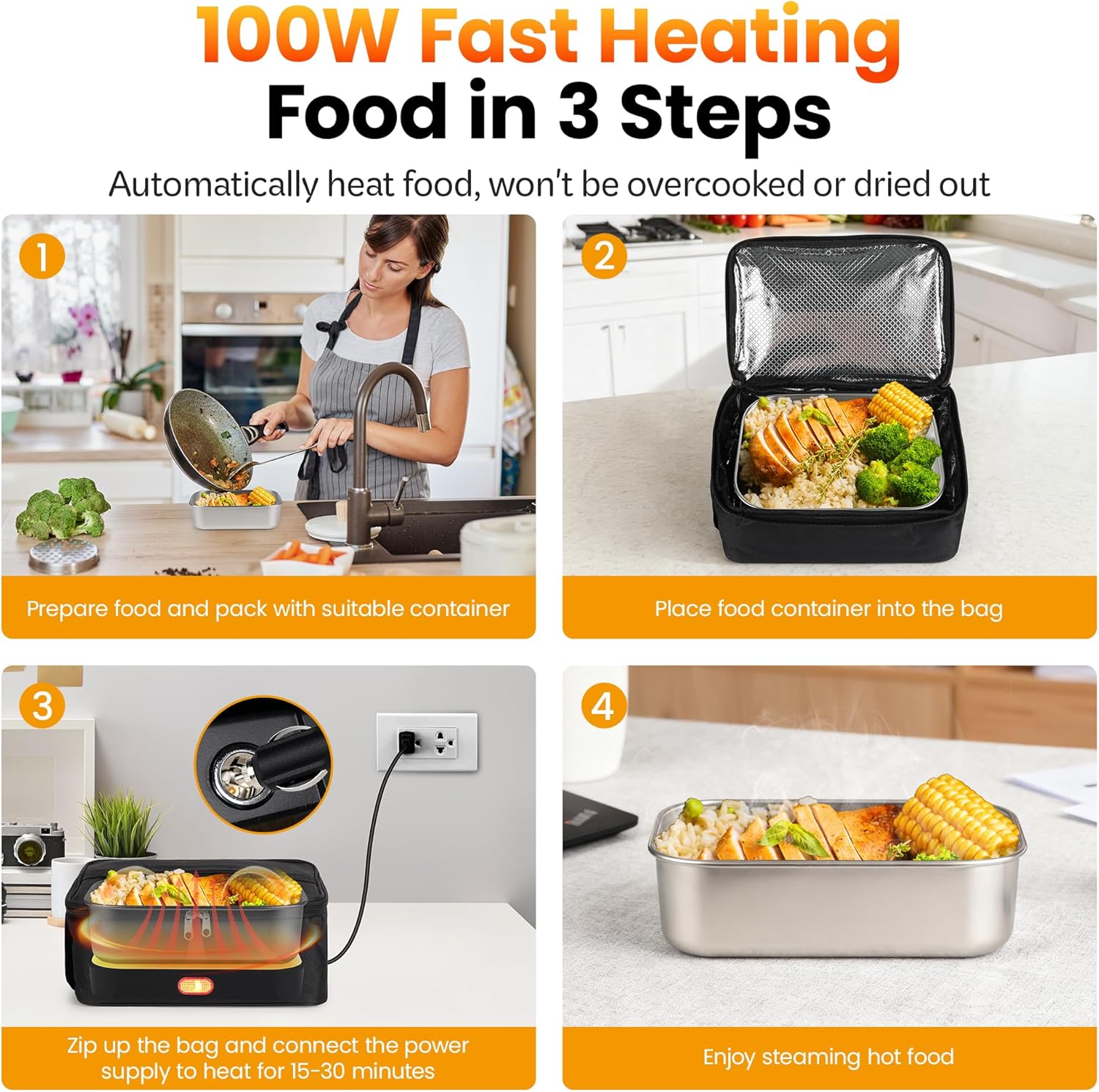 Portable Oven, 100W 12V/24V/110V 3-in-1 Electric Food Heater Electric Lunch Box Mini Microwave for Adults, Electric Lunch Box Food Heater for Men and Women, Fast Heating Keep Meals Warm for Truck, Office, Home,Travel