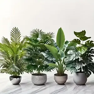 Set of 4 Artificial Plants, Ideal for Wide Leaf Tropical Rainforest, Christmas Palm Tree Outdoor Decor, Wedding Hotel Decoration, Decorative, Artificial Fern Plant