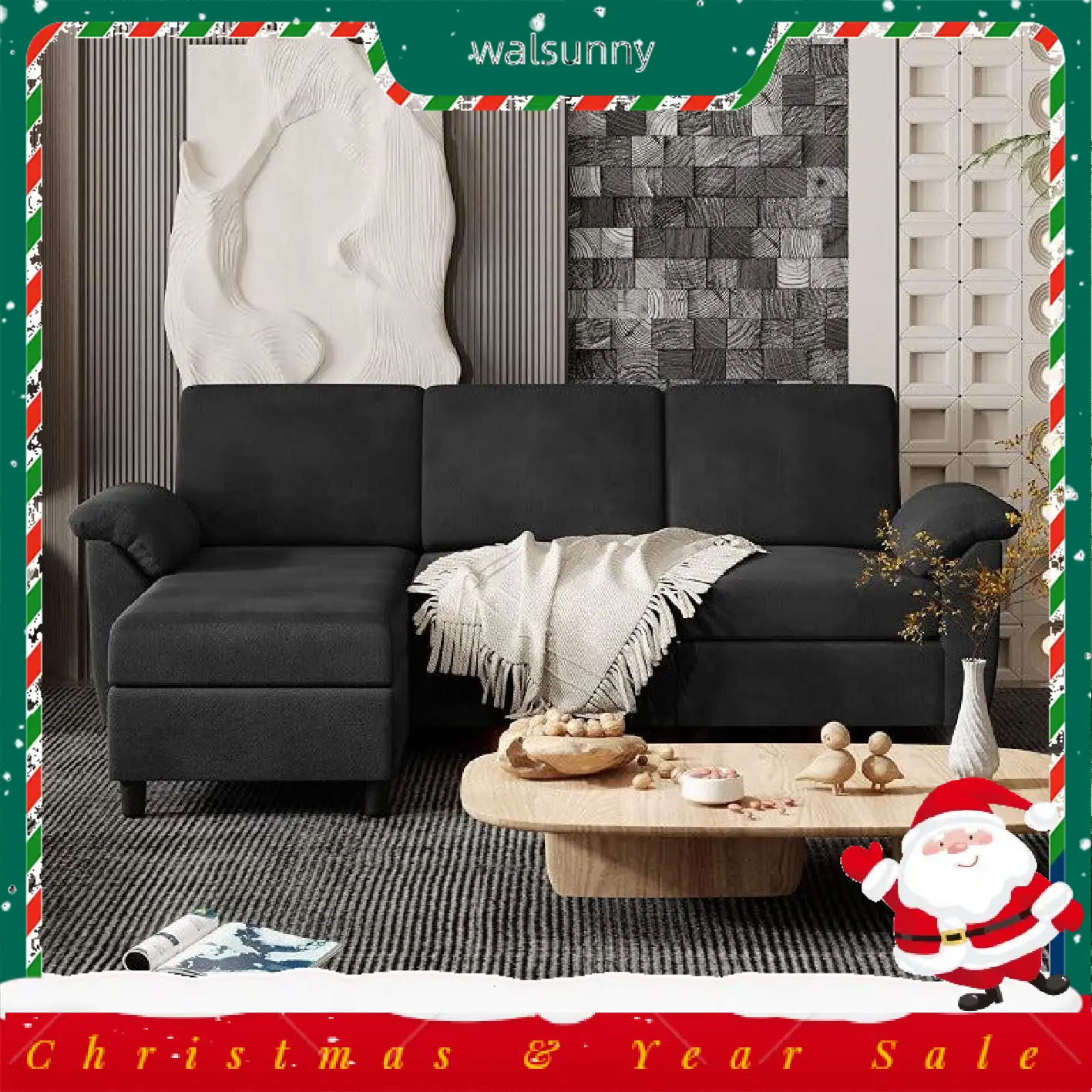 Walsunny L-Shaped 79" Convertible Sectional Sofa Couch with Removable Pillows, Reversible modular High Resiliency Foam Cushions,Ottoman, Black