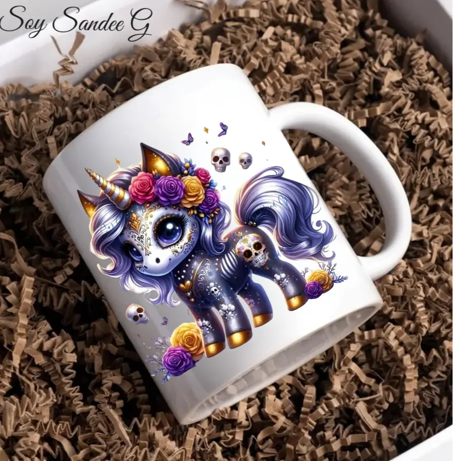 Cute Day of the Dead Unicorn UVDTF Decal for cups/hard surfaces--=%2=- cup=%2=----=%2=-=%2=--