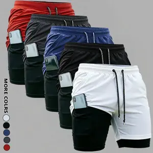 5pcs Men's 2-in-1 Double Layer Shorts With Inner Pocket, High Stretch Sports Shorts For Summer Gym Workout Training SpringStatements