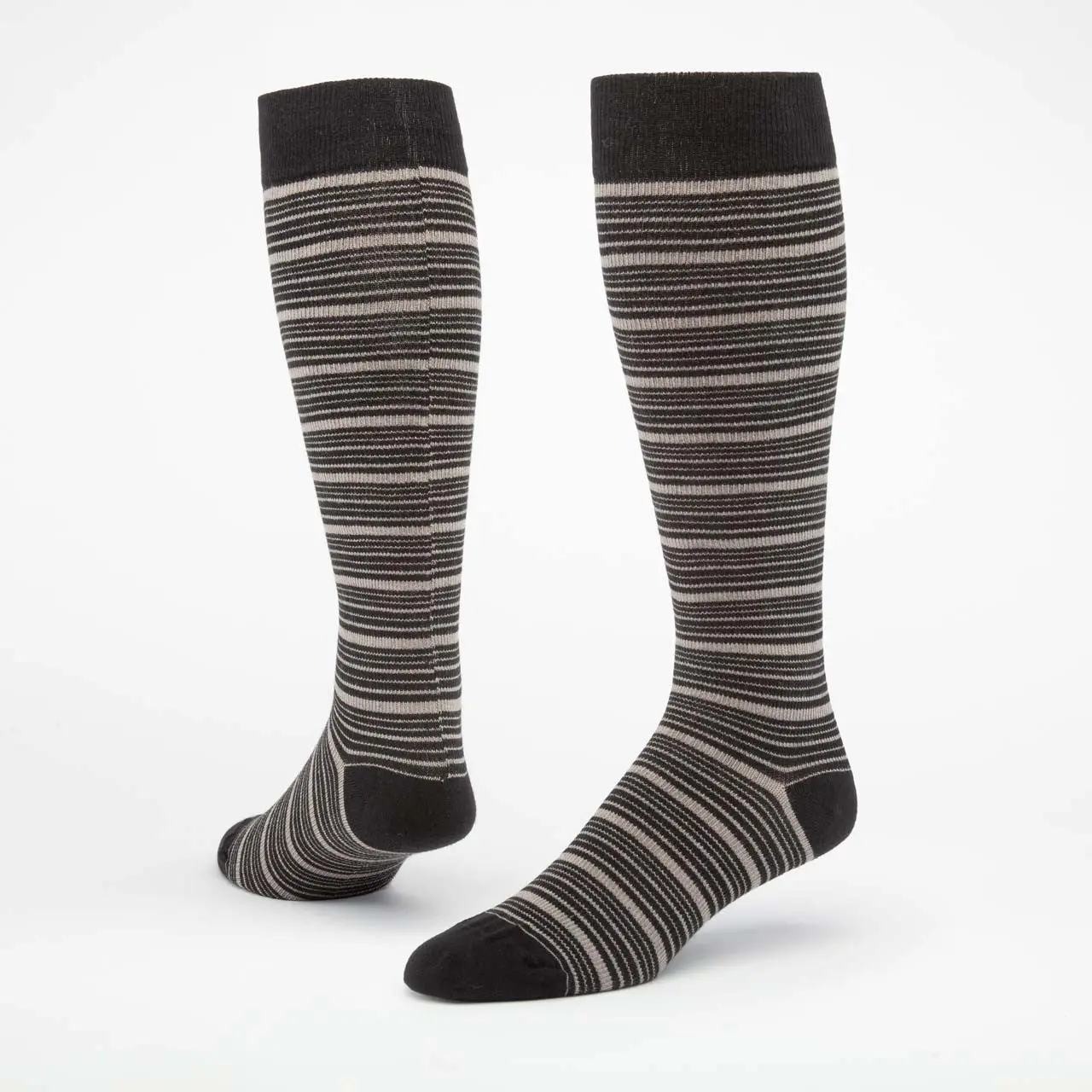 Women's Knit Compression Socks - Black/Grey, Soft Organic Cotton-Spandex Blend, Light Graduated Support, Stylish Design for Travel, Office Wear, Compression Stockings, Style, Travelers, Ankle, After Exercise, Stripe