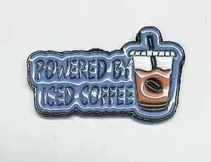 Powered By Iced Coffee Enamel Magnetic Needle Minder ~ Needle Keeper - Cross Stitch Embroidery Needlepoint Sewing Accessory Notion