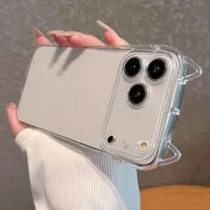 Cute Cat Ears Phone Case for iPhone 17 Pro Max, Soft Transparent Ultra-Thin Protective Cover, 3D Design for Girls and Women