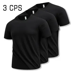 3-pack black and white pure cotton men’s short-sleeve T-shirts, loose fit, premium feel, solid color minimalist basic tee, 180 g cotton fabric, regular shoulder, crew neck basic model men’s T-shirt, simple basic men’s T-shirt