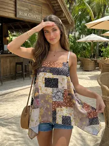 Women's Boho Style Loose-Fitting Sleeveless Spaghetti Strap Top, Summer Vacation Wear, Backless Design, Perfect for Casual & Daily Use, Bohemian