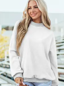 Women's Oversized Mock Neck Sweatshirt Drop Shoulder Long Sleeve Pullover Tops Reversible Casual Lounge Shirts