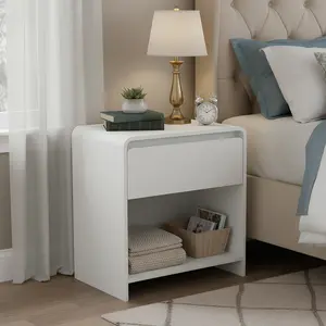 Spaco Modern Nightstand with Charging Station, 23 inch Wide End Table with  Drawer and Open Shelf, Wood Bedside Table for Bedroom,White