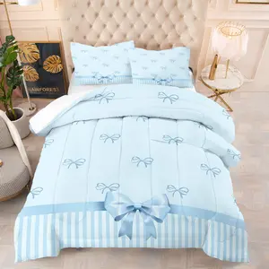 Bow Print Comforter Set (Includes 1 Comforter + 1/2 Pillowcases, Multiple Colors Available), Preppy Coquette Aesthetic Soft Bedding Set for Kids, Teens & Women, Ideal for Bedroom & Dorm Room Decor