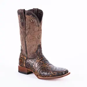TANNER MARK MEN'S Print Hand Tooled Jungle Brown Cowboy Boots