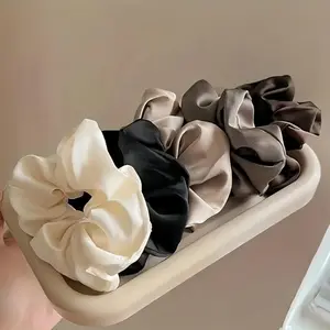Solid Color Elegant Satin Scrunchie (5 Counts), Soft Elastic Hair Band, Minimalist Hair Bows Heatless Styling Tool For Women & Girls, Scrunchies