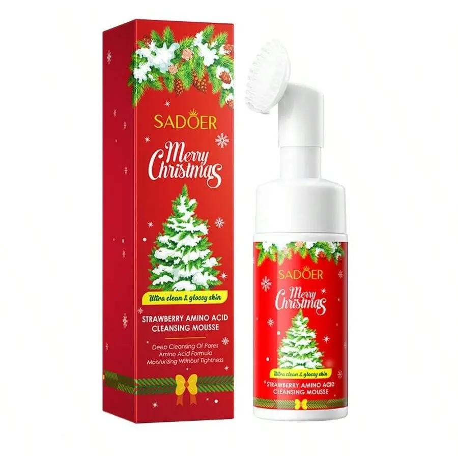 Christmas Strawberry Amino Acid Cleansing Mousse - Gentle Foaming Cleanser for Sensitive Skin, Holiday Fragrance Formula