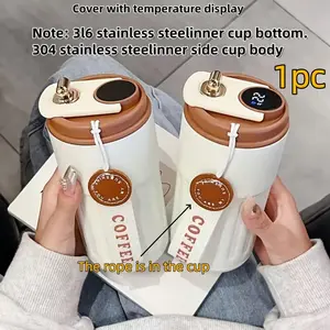 Temperature Display Insulated Mug, Portable Coffee Thermos Vacuum Insulated Bottle with Strap, Sports Water Bottle, Valentine's Day Gift, Tumbler