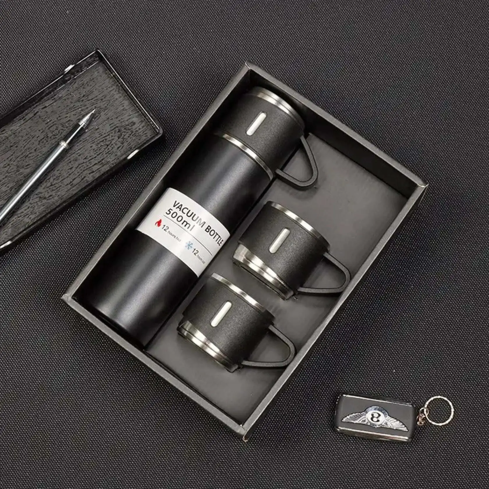 Stainless Steel Water Bottle with 3 Cups, Thermal Mug. "Fast and Free shipping with 30% off along with Free Gift packaging ".Chose from Chic Black & Playful Pink! Drinkware Flasks Insulated Bottled Tumbler Portable