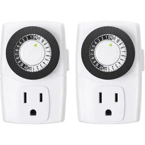 Indoor Mini 24-Hour Mechanical Outlet Timer, 3-Prong, 2-Pack