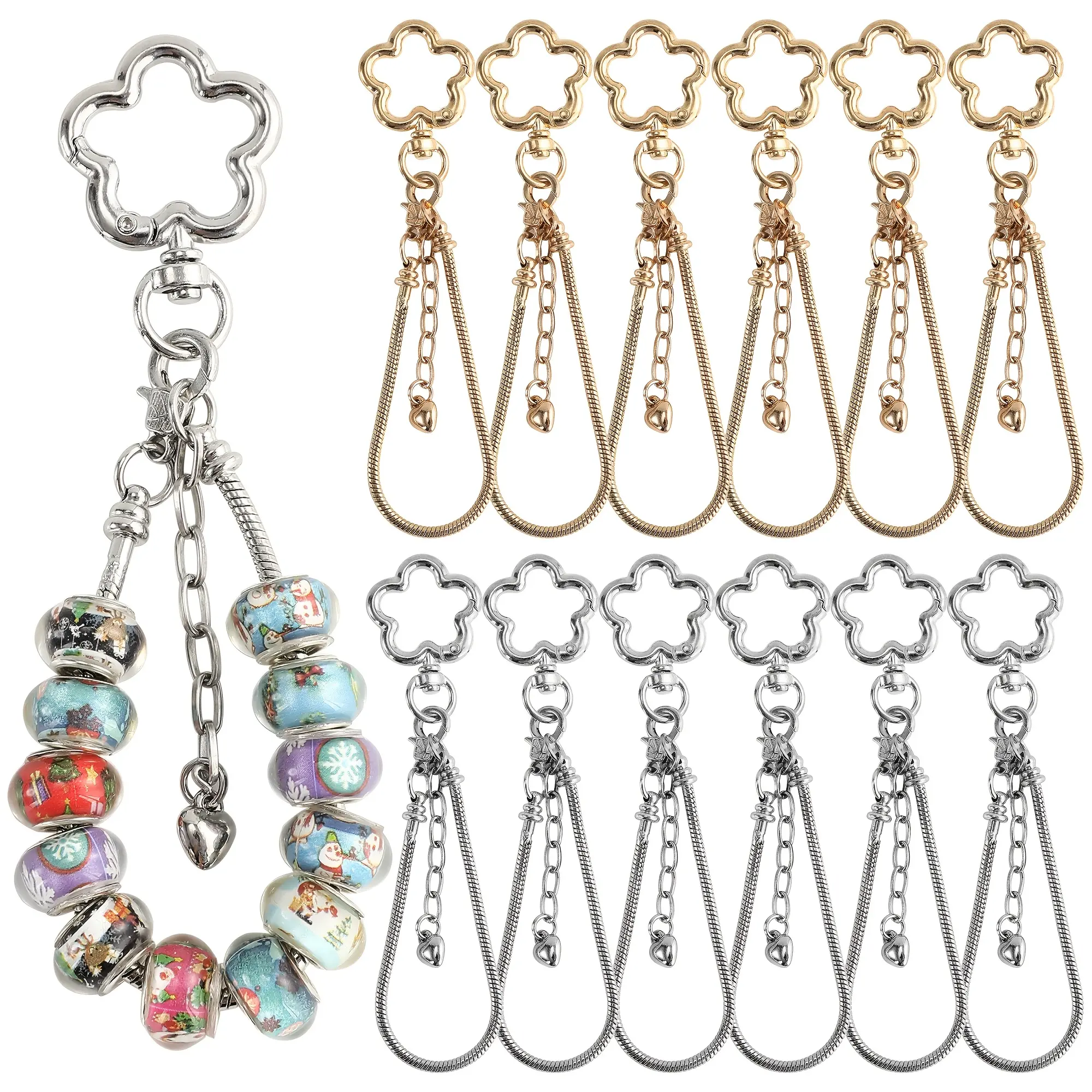 A 20-piece 3D flower-shaped bead keychain set - an innovative DIY art keychain that is perfect for crafting purse chains, cup chains, and mobile phone chains. It is an ideal choice for wedding, party, birthday, and new school year gifts.