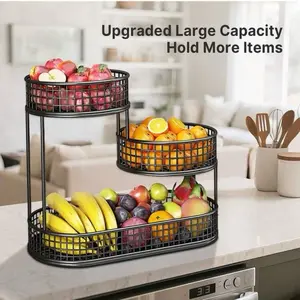 Senmeo 1-Pc Multi-Tier Luxury Metal Fruit Basket - Upgraded Large Capacity, Elegant Design for Living Room/Coffee Table, Sturdy Fruit/Snack Holder