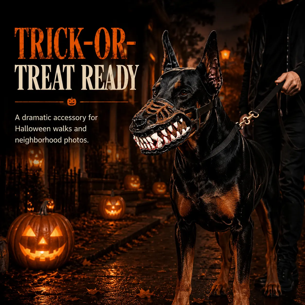 Hell Hound Monster Muzzle for Dogs, Scary Halloween Dog Costume Mask with Realistic Fangs, Natural Latex Pet Accessory with Adjustable Strap