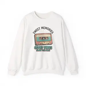 Retro Sweatshirt, Good Vibes Cassette Tape Crew Neck Jumper, Vintage Pullover, 90s Clothing, Unisex Fleece, Warm Hipster Top