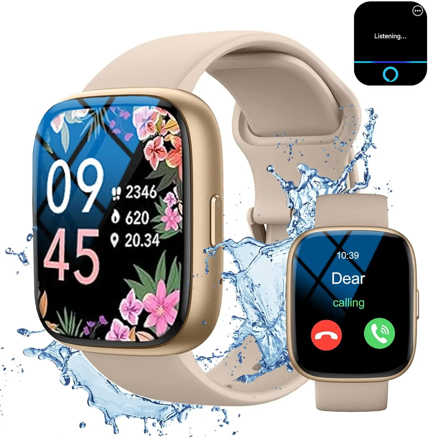 LANGSDOM Unisex Smart Wristwatch - Bluetooth Fitness Tracker Watch, Call-Enabled Health Device, Alexa Support, Automatic Heart Rate Monitor, 100+ Gym/Yoga Sports Modes, Waterproof Adjustable Silicone Band, SMS Push for Android & iPhone, Clock Display