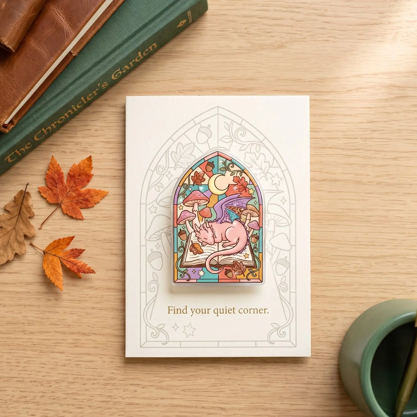 Stained Glass Dragon Phone Grip, Pink Dragon & Open Book Kindle Grip, Mushroom Autumn Fantasy MagSafe Magnetic Phone Holder, Book Lover Gift