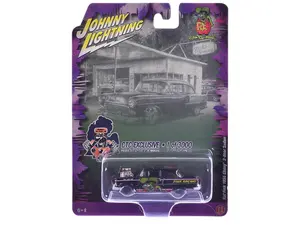 1955 Chevrolet 2-Door Sedan "Rat Fink Racing" Black with Graphics "CTC Exclusive" 1/64 Diecast Model Car by Johnny Lightning.