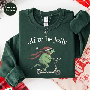 Off to be Jolly Christmas shirt: Silly Frog Scooter Meme shirt Sweatshirt for Holiday Season