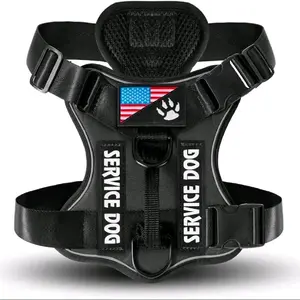 Arnés de perro de servicio, arnés reflectante para perro con 5 parches, arnés ajustable suave Oxford para mascotas, malla de capa interior, fácil de controlar para perros