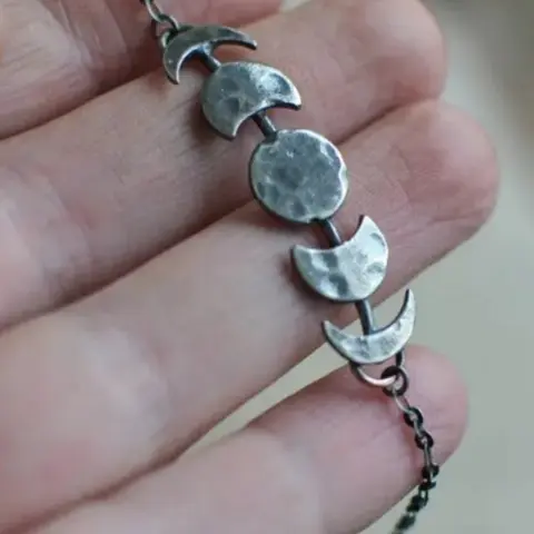 Vintage Silvery Color Bracelet, Moon Phases Bracelet, Celestial Jewelry, Crescent Moon Design, Unique Fashion Accessory, Stackable Bracelets, Copper Bracelets, Fashionable Bracelet, Hand Chain Jewelry