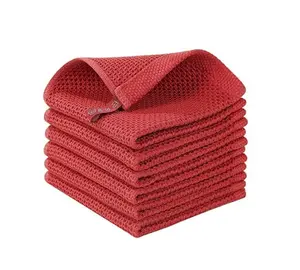 Cotton Tidy Dish Cloths Rags Waffle Weave Kitchen Towels, Soft and Absorbent Hand Towel Washcloths, 12inchx12inch 6 Pack (Brick Red, 12inch x 12inch)