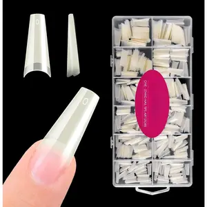 Natural Acrylic Nail Tips Square - 600PCS Half Cover Coffin False Nails 12 Size with Box for Salon and Home DIY
