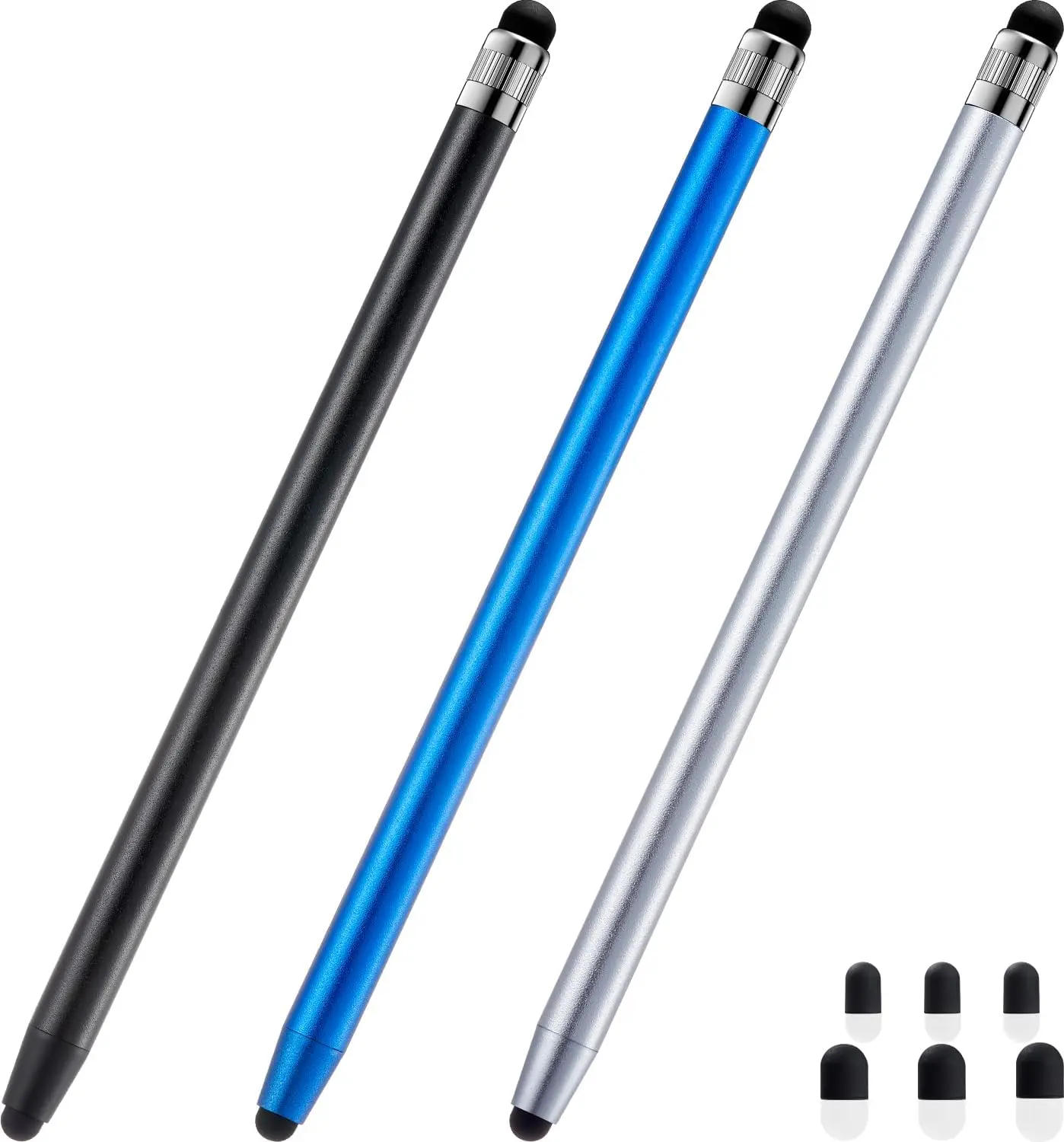 3pcs Capacitive Multi-Tip Stylus Pens, High-Sensitivity Precision Touchscreen Pen for iPad, iPhone, Android & All Touch Screens (Black/Silver/Blue), Capacitive Stylus Pen